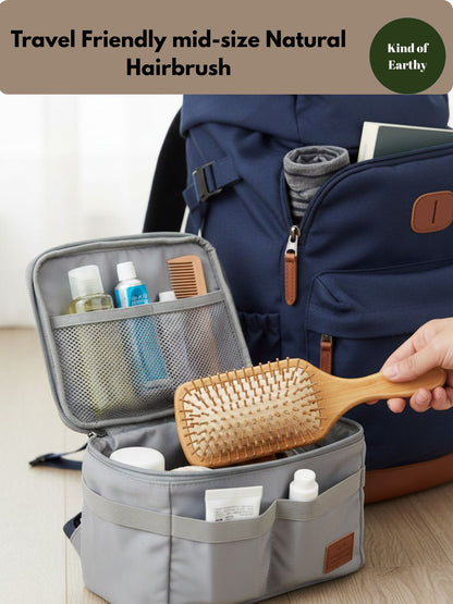 Mid - Size Bamboo Paddle Hairbrush | Travel - Friendly Eco Hairbrush – Hair Brush on Brown Living™. SKU: KOE013-TR. Img 2.