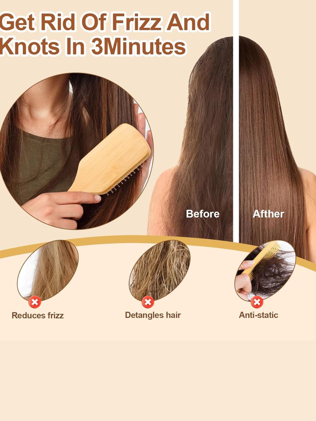 Mid - Size Bamboo Paddle Hairbrush | Travel - Friendly Eco Hairbrush – Hair Brush on Brown Living™. SKU: KOE013-TR. Img 5.