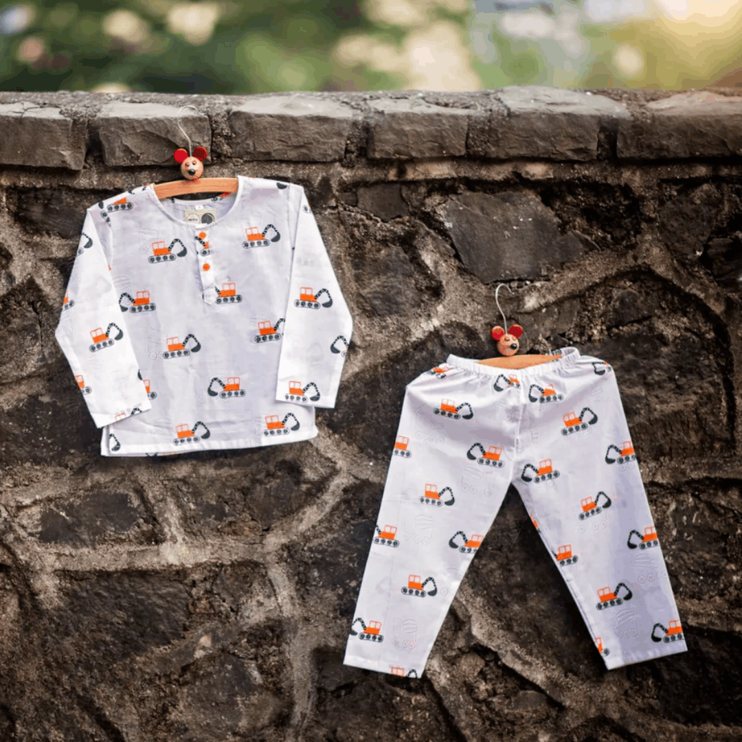 Mighty Bulldozer - Unisex Kids Cotton Nightwear – Kids Pyjamas on Brown Living™. SKU: MITHNW-023-1. Img 3.