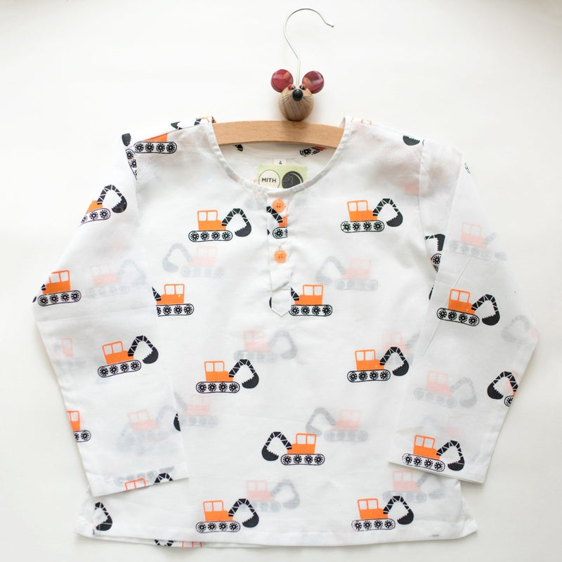 Mighty Bulldozer - Unisex Kids Cotton Nightwear | Verified Sustainable by Brown Living™