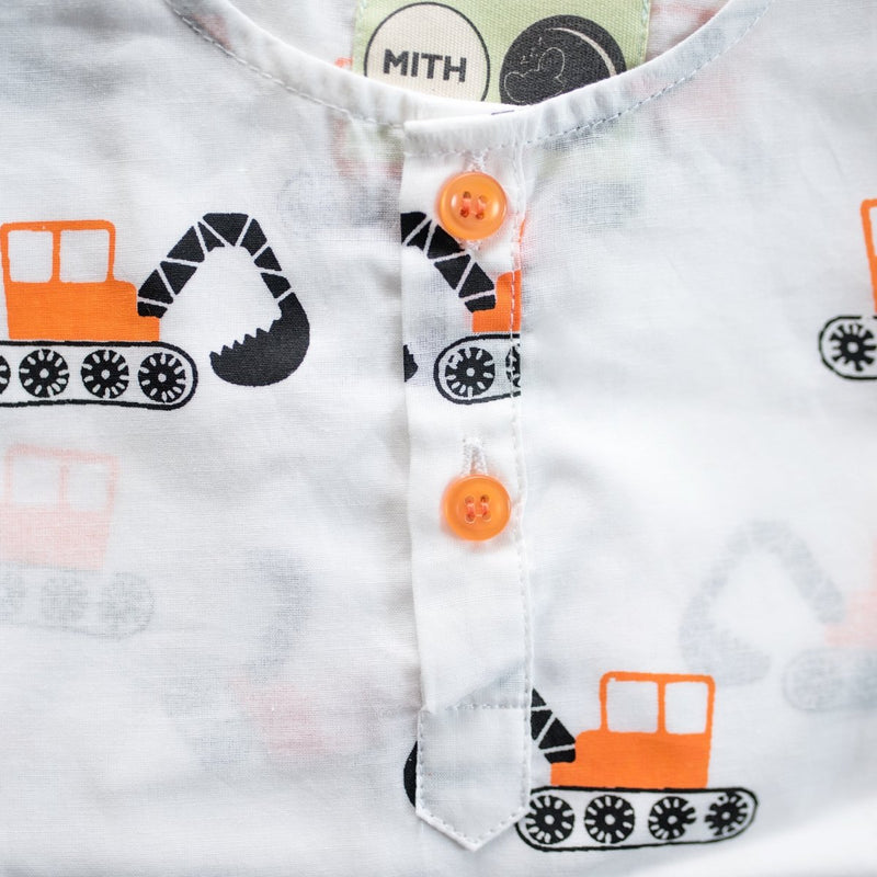 Mighty Bulldozer - Unisex Kids Cotton Nightwear | Verified Sustainable by Brown Living™