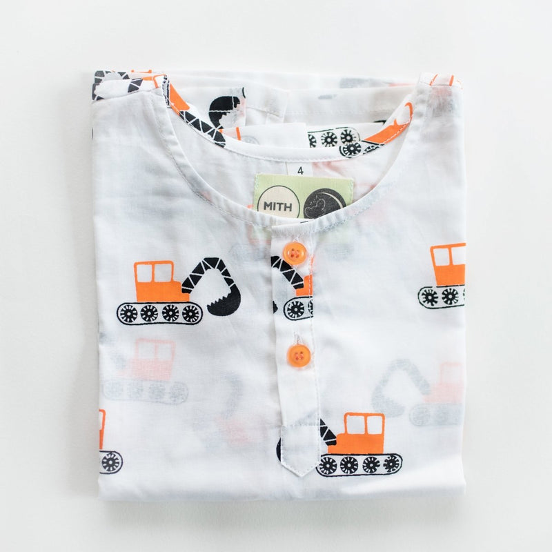 Mighty Bulldozer - Unisex Kids Cotton Nightwear | Verified Sustainable by Brown Living™