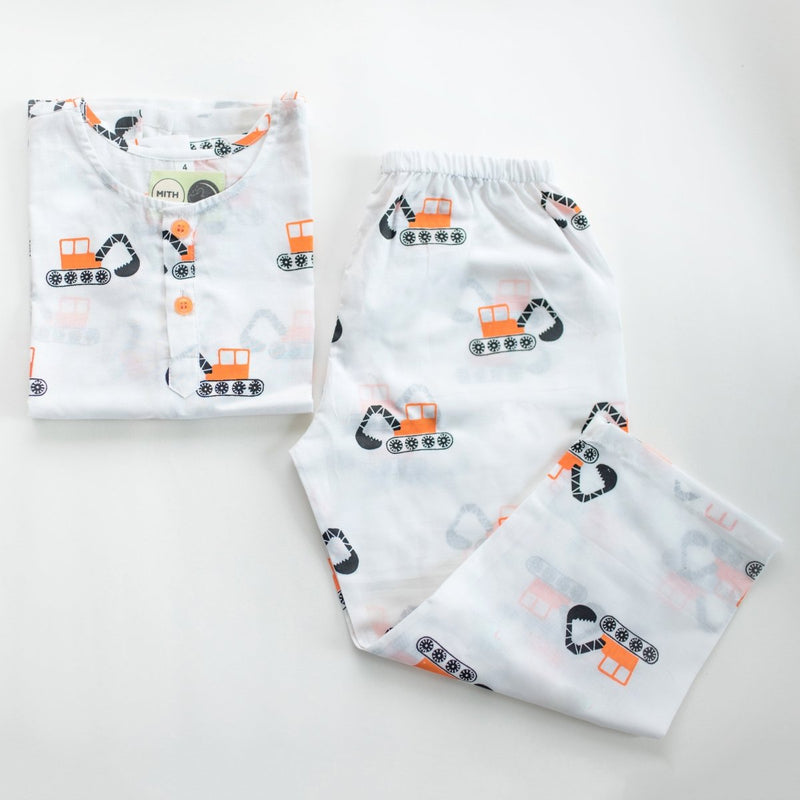 Mighty Bulldozer - Unisex Kids Cotton Nightwear | Verified Sustainable by Brown Living™