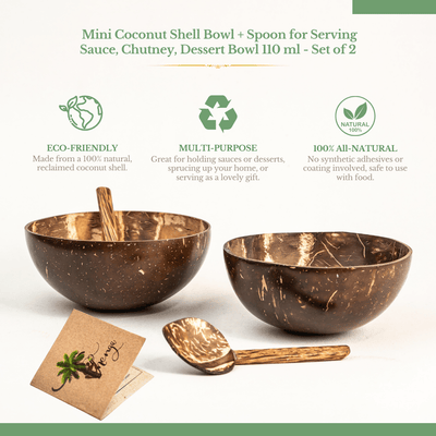Mini Coconut Bowl & Shell ,Spoon Set of 2, 110 ml Dessert Bowl – Plates & Bowls on Brown Living™. SKU: 173 - 05701 - thenga - mini - coconut - bowl - shell - spoon - set - of - 2. Img 3.