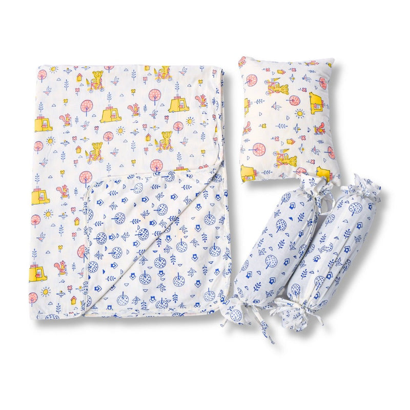 Mini Cot Set with Dohar- Sunny Journey | Verified Sustainable Bedding on Brown Living™