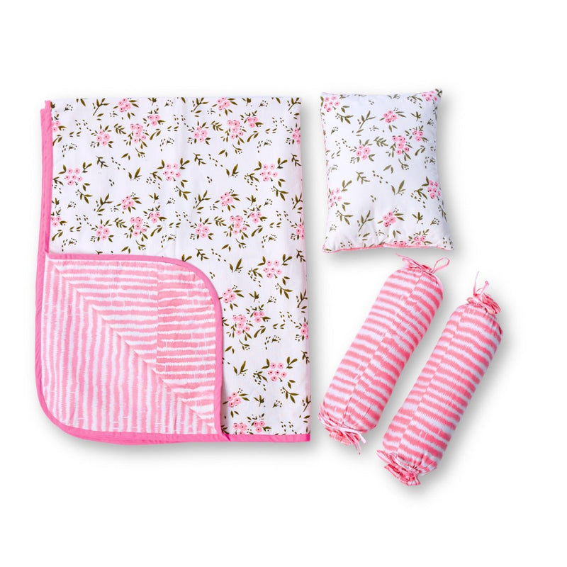 Mini Cot Set with Dohar- wildflower Pink | Verified Sustainable Bedding on Brown Living™