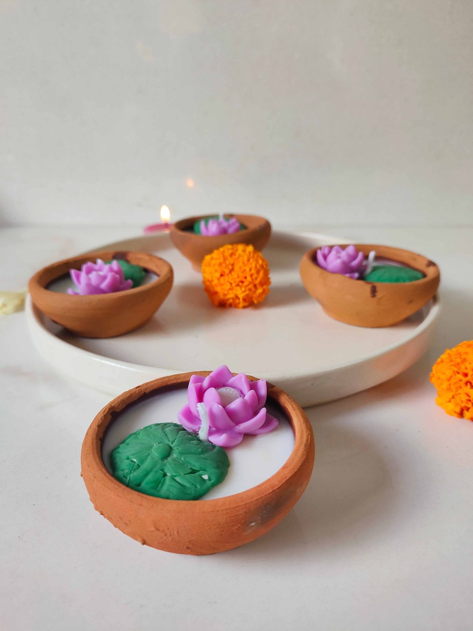 Mini Lotus Pond Soy Wax Candles Set of 4 – Mauve Decorative Candles – Candles & Fragrances on Brown Living™. SKU: MLP001 - MLP003. Img 2.