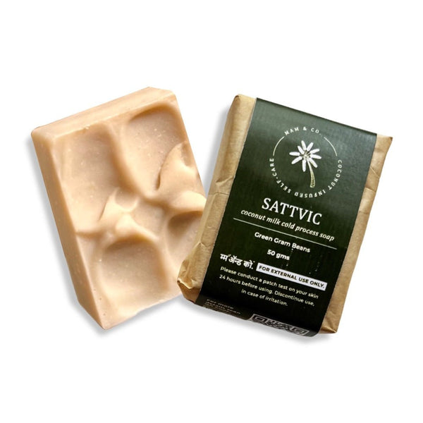 Mini Sattvic Coconut Milk and Green Gram Beans Cold Process Exfoliating Soap (50 g) | Verified Sustainable Body Soap on Brown Living™