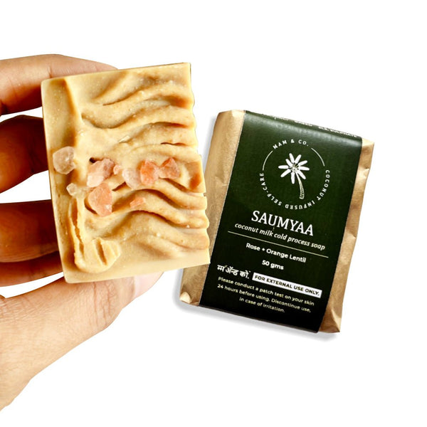 Mini Saumyaa Coconut Milk and Rose + Orange Lentils Cold Process Soap (50 g) | Verified Sustainable Body Soap on Brown Living™