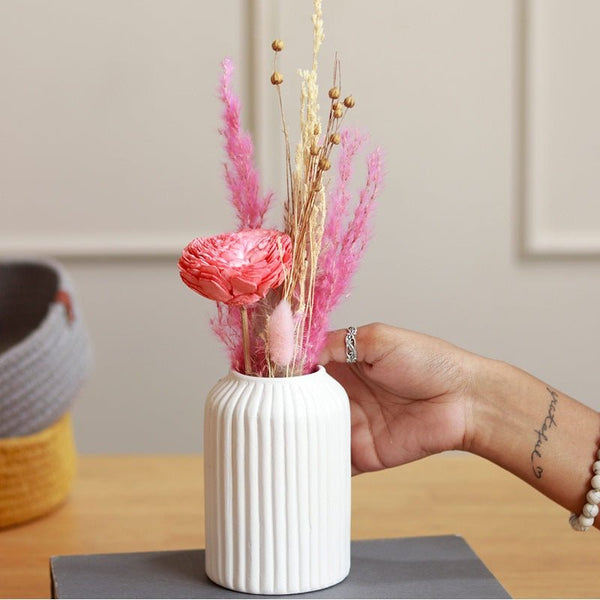 Mini Snow White Ceramic Vase with Dried Aroma Bunch | Verified Sustainable Vases on Brown Living™