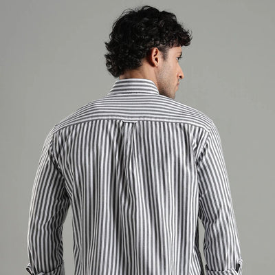 Minimalist Grey and White Cotton Shadow Stripes Shirt – Mens Shirt on Brown Living™. SKU: CS - BW - H - S. Img 3.
