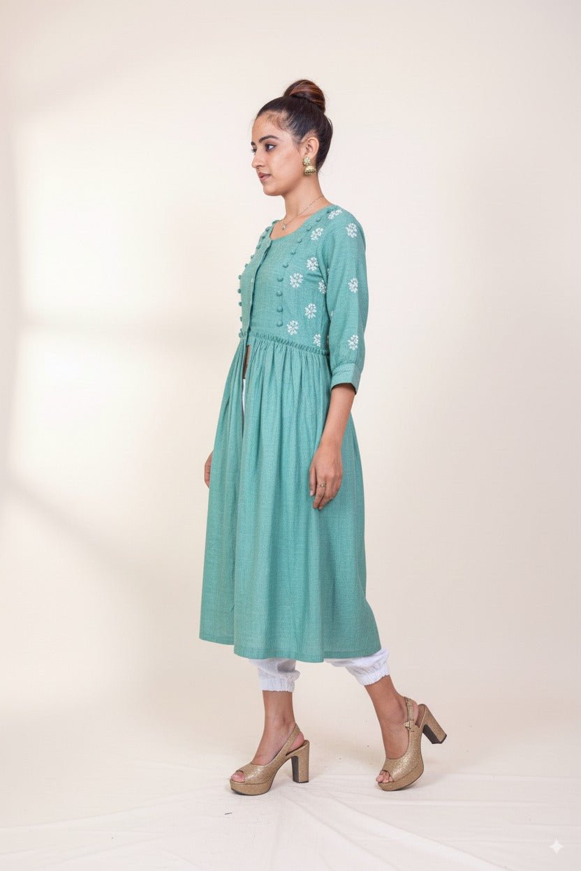 Mint Green Linen Kurta for Women – Everyday Wear – Womens Kurta on Brown Living™. SKU: k14014. Img 2.