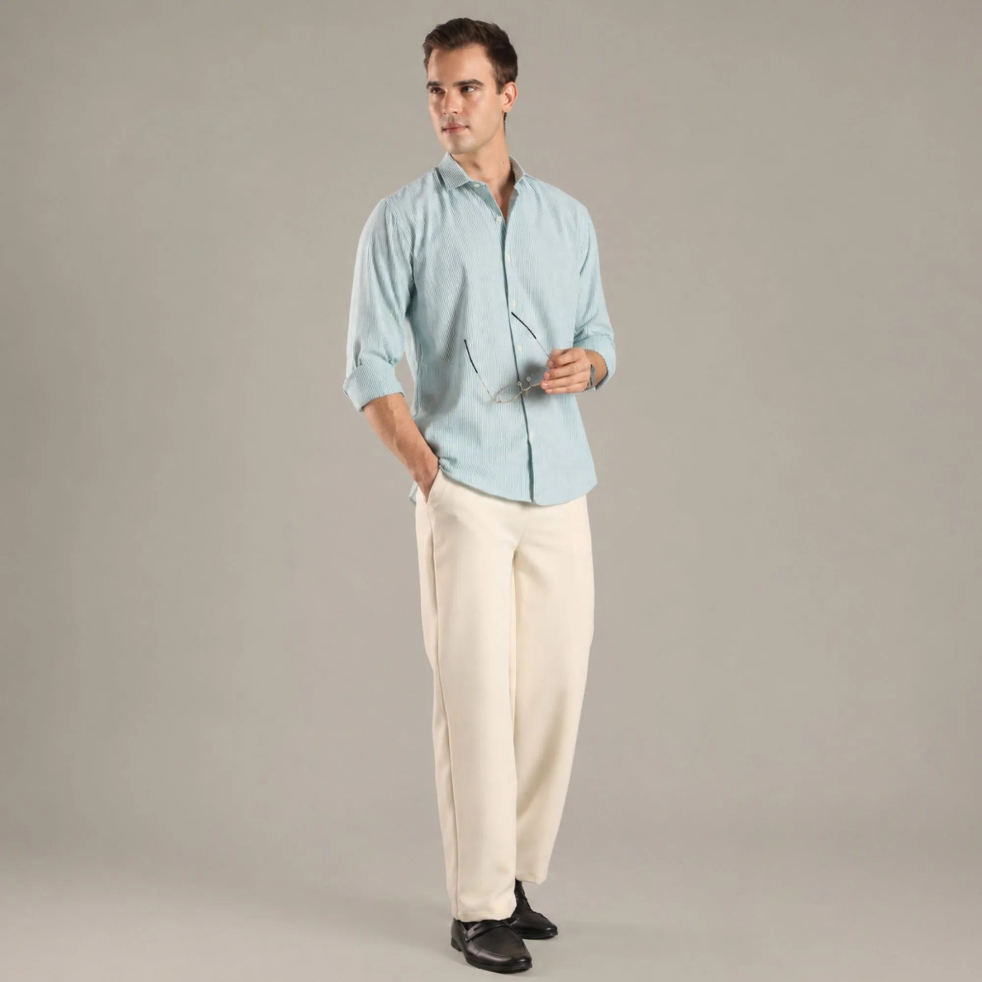 Mint Stripe Organic Cotton Full Sleeve Men’s Shirt – Mens Shirt on Brown Living™. SKU: CS-GR-F-S. Img 3.