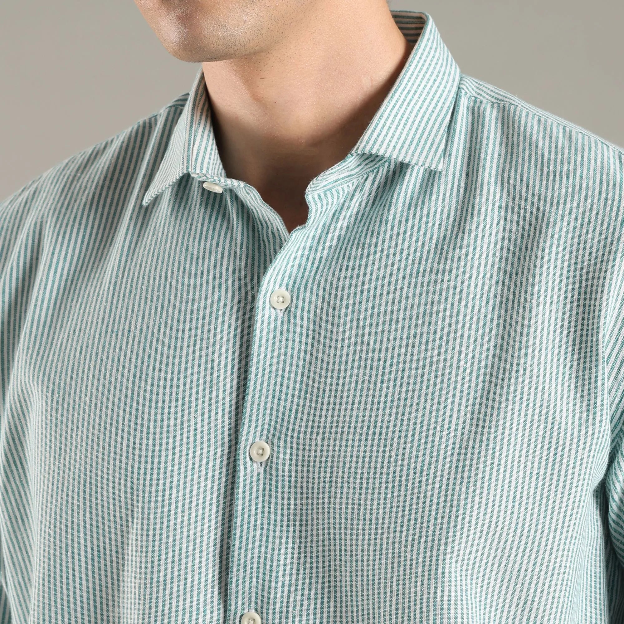 Mint Stripe Organic Cotton Full Sleeve Men’s Shirt – Mens Shirt on Brown Living™. SKU: CS-GR-F-S. Img 5.