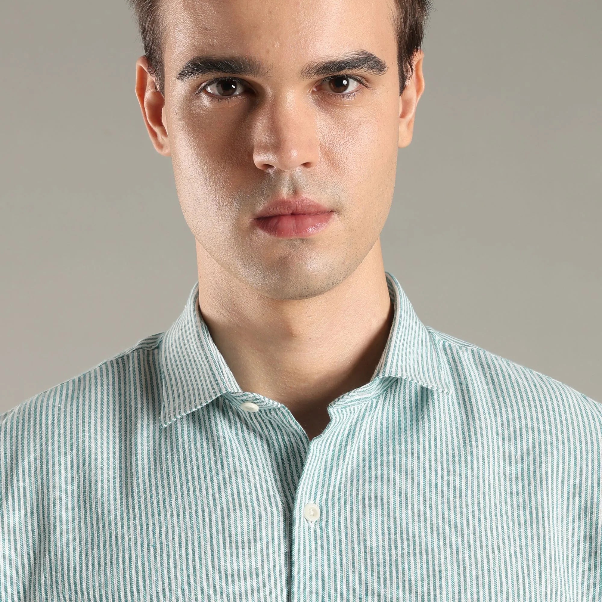 Mint Stripe Organic Cotton Full Sleeve Men’s Shirt – Mens Shirt on Brown Living™. SKU: CS-GR-F-S. Img 2.
