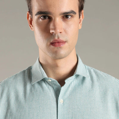 Mint Stripe Organic Cotton Full Sleeve Men’s Shirt – Mens Shirt on Brown Living™. SKU: CS-GR-F-S. Img 2.