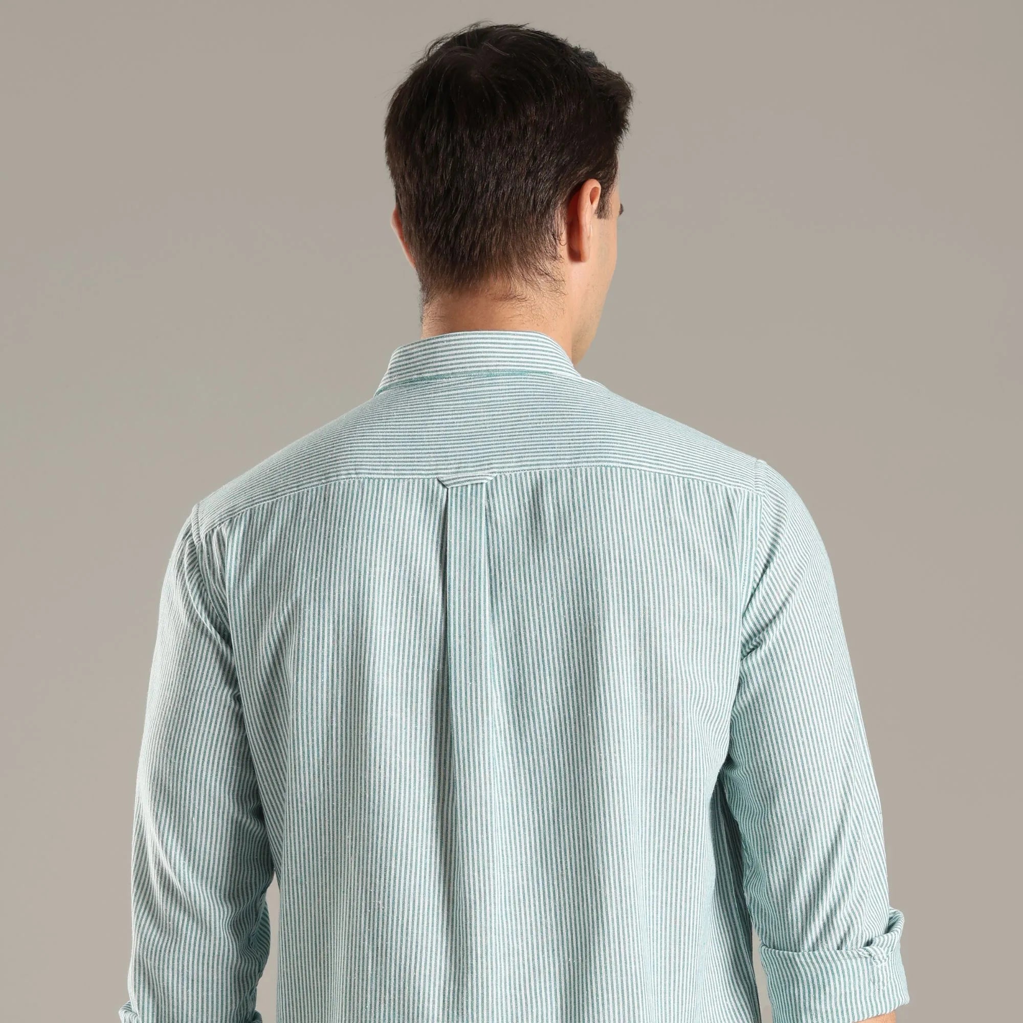 Mint Stripe Organic Cotton Full Sleeve Men’s Shirt – Mens Shirt on Brown Living™. SKU: CS-GR-F-S. Img 4.