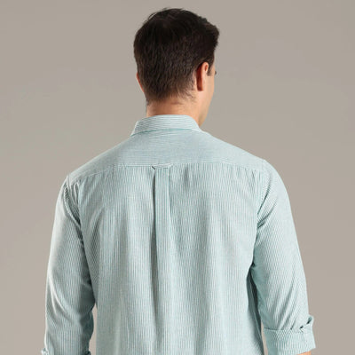 Mint Stripe Organic Cotton Full Sleeve Men’s Shirt – Mens Shirt on Brown Living™. SKU: CS-GR-F-S. Img 4.
