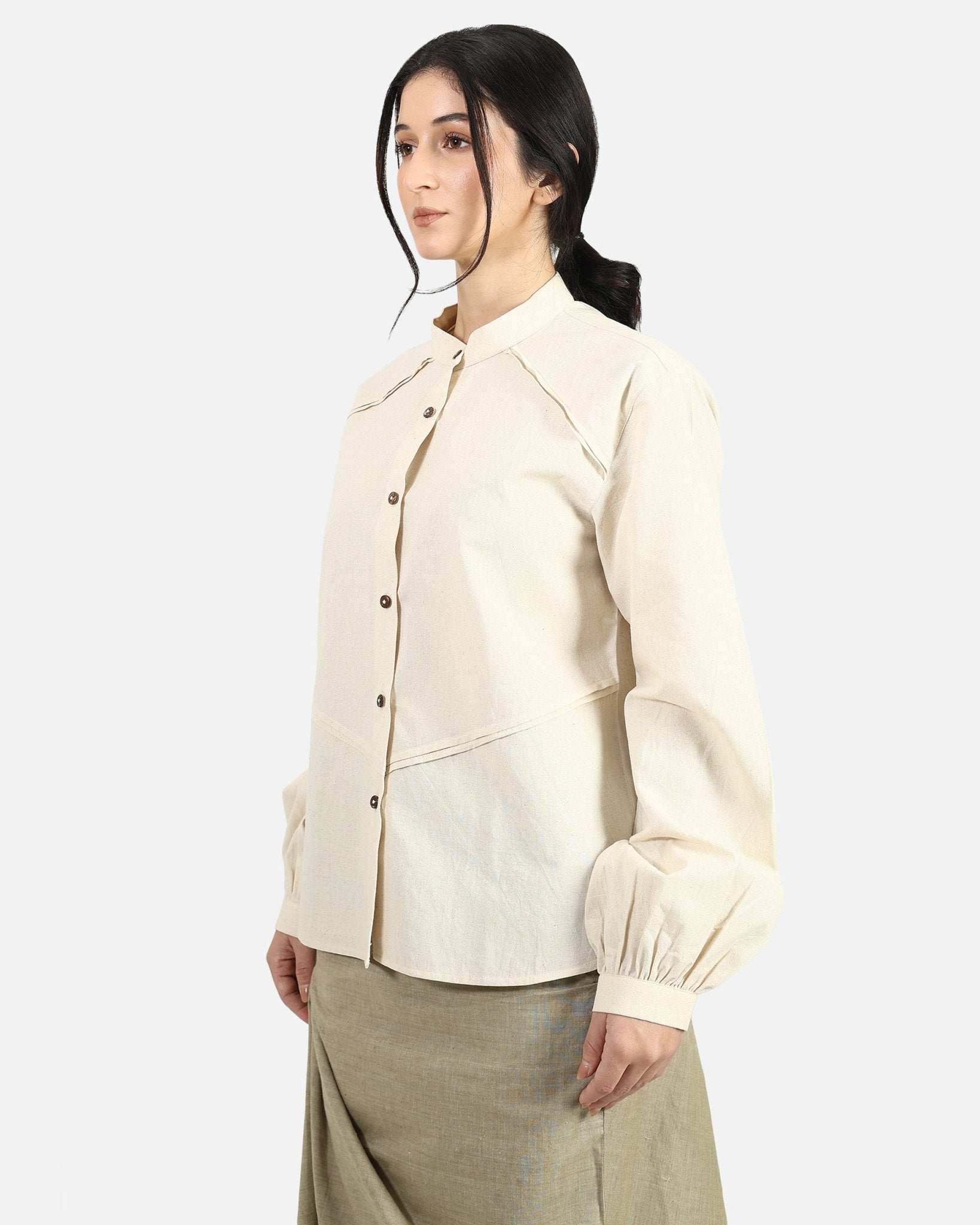 Mirror Tuck Shirt – Contemporary Tucked Detail Shirt for Modern Style – Womens Shirt on Brown Living™. SKU: ACB2026010. Img 5.