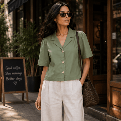 Mistletoe | Hemp Cotton Sustainable Box Shirt | Women – Womens Shirt on Brown Living™. SKU: Mistletoe-XS. Img 7.