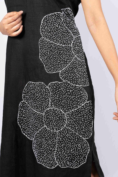 Mitti Dress With Kantha Work For Women – Womens Dress on Brown Living™. SKU: HD1018BlackM. Img 12.