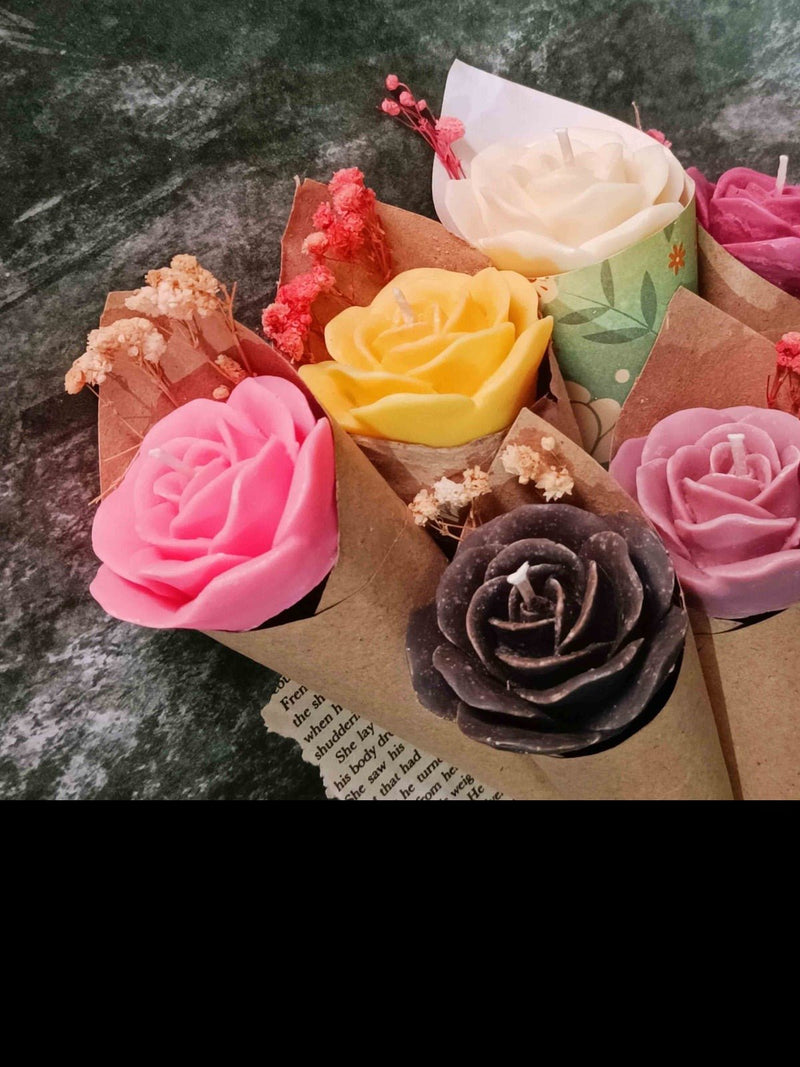 Mix Rose Soywax Candle Flower Bouquet- Set of 4 (Sweet Patchouli) | Verified Sustainable Candles & Fragrances on Brown Living™