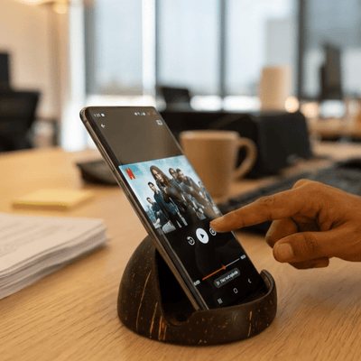 Mobile Holder | Made with Coconut Shell – Desk Accessories on Brown Living™. SKU: KOT-HU-003. Img 1.