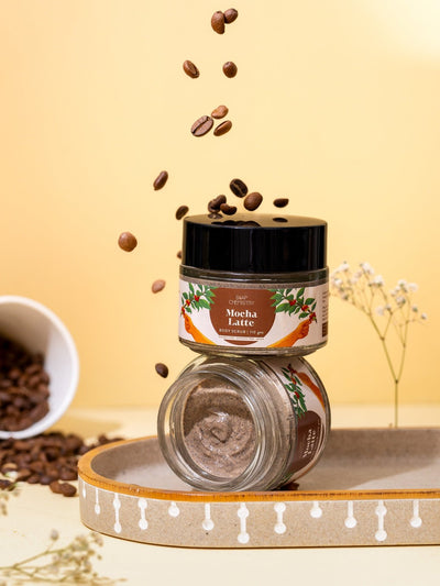 Mocha Latte Body Scrub 110g | Coffee Exfoliating Skin Polish – Body Scrub on Brown Living™. SKU: SC-28. Img 1.