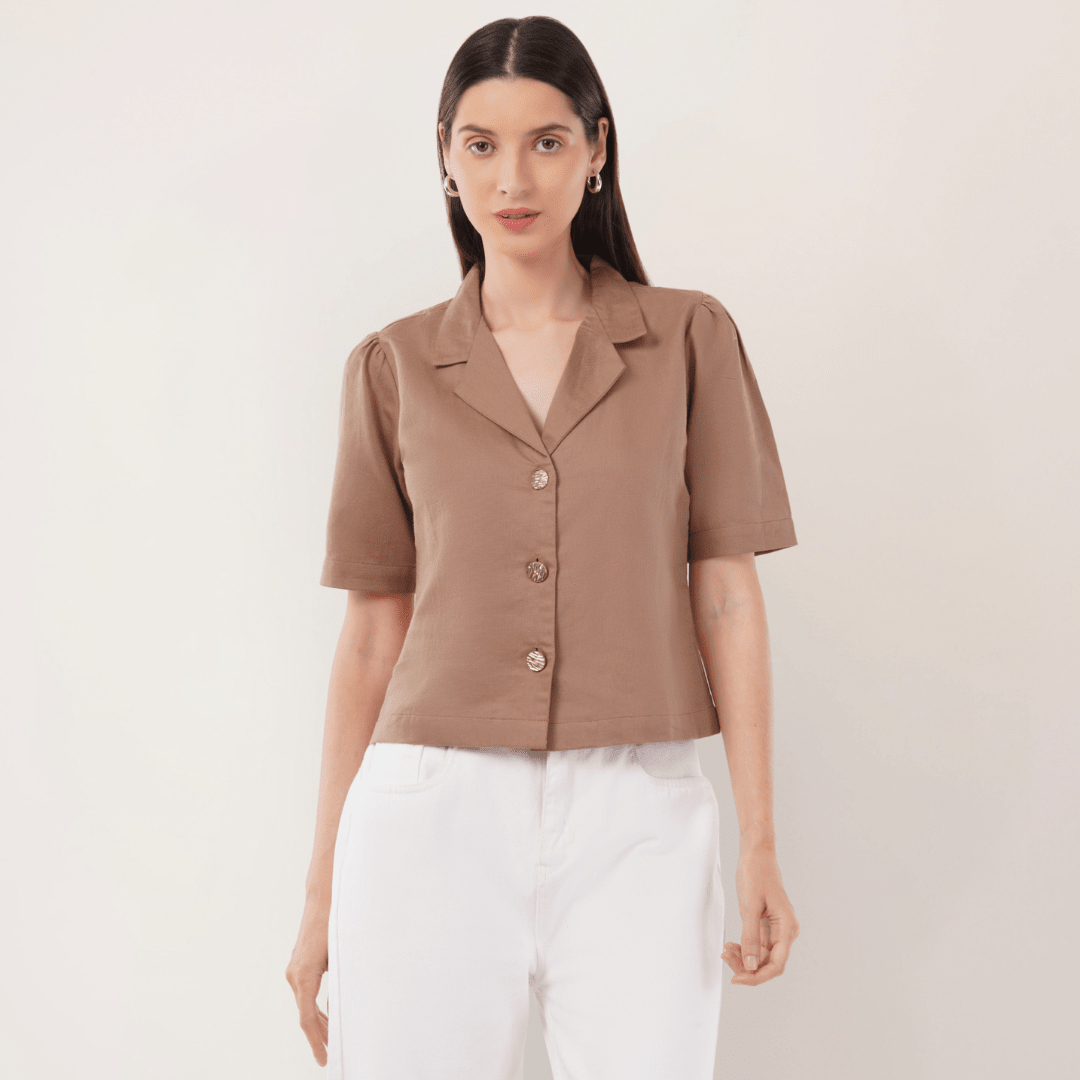 Mocha Latte | Hemp Cotton Sustainable Box Shirt | Women – Womens Shirt on Brown Living™. SKU: MochaLatte-XS. Img 5.