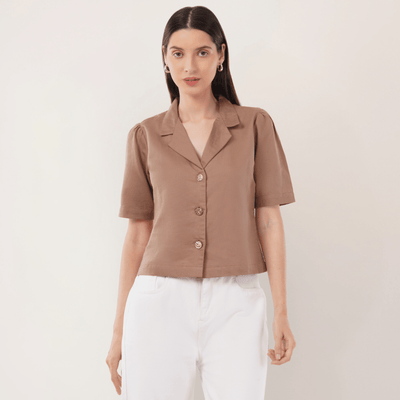 Mocha Latte | Hemp Cotton Sustainable Box Shirt | Women – Womens Shirt on Brown Living™. SKU: MochaLatte-XS. Img 5.