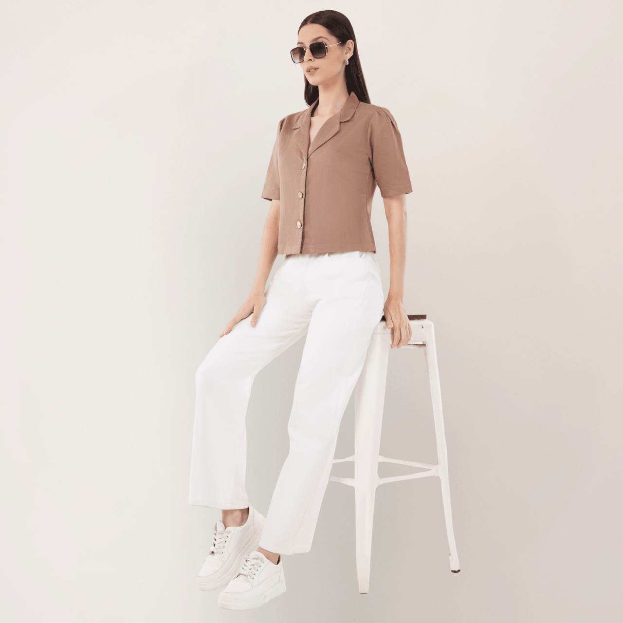 Mocha Latte | Hemp Cotton Sustainable Box Shirt | Women – Womens Shirt on Brown Living™. SKU: MochaLatte-XS. Img 2.