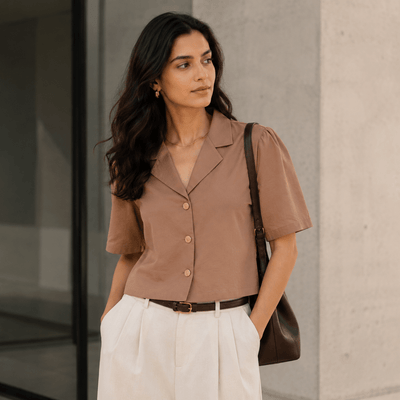 Mocha Latte | Hemp Cotton Sustainable Box Shirt | Women – Womens Shirt on Brown Living™. SKU: MochaLatte-XS. Img 6.