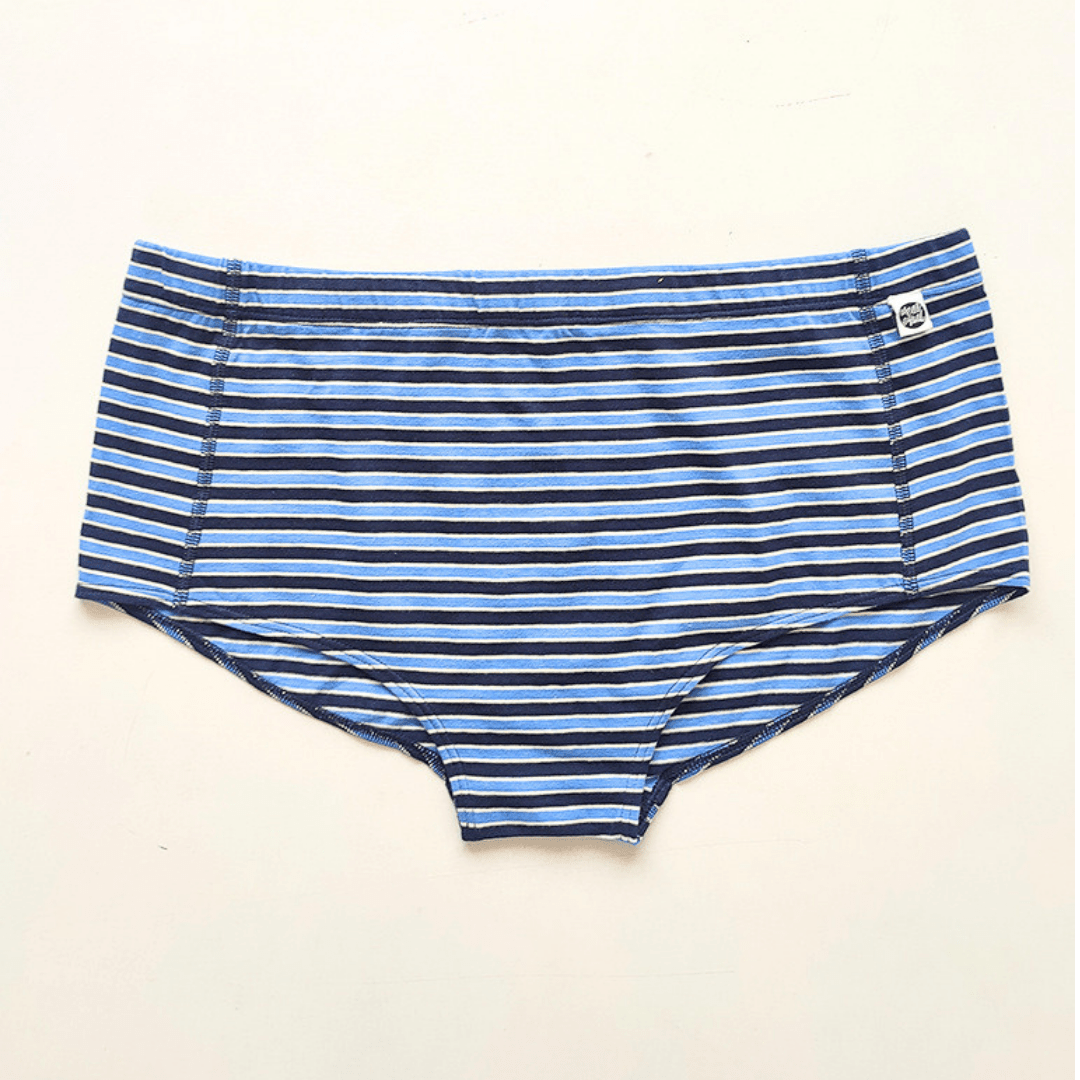 Mocha Leaves & Ocean Blues Organic Cotton Boyshorts | Pack of 2 – Womens Underwear on Brown Living™. SKU: 004BSBrown-NavyXs. Img 2.
