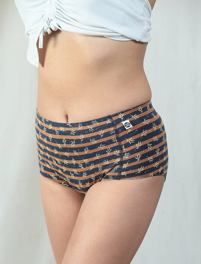 Mocha Leaves & Ocean Blues Organic Cotton Boyshorts | Pack of 2 – Womens Underwear on Brown Living™. SKU: 004BSBrown-NavyXs. Img 7.