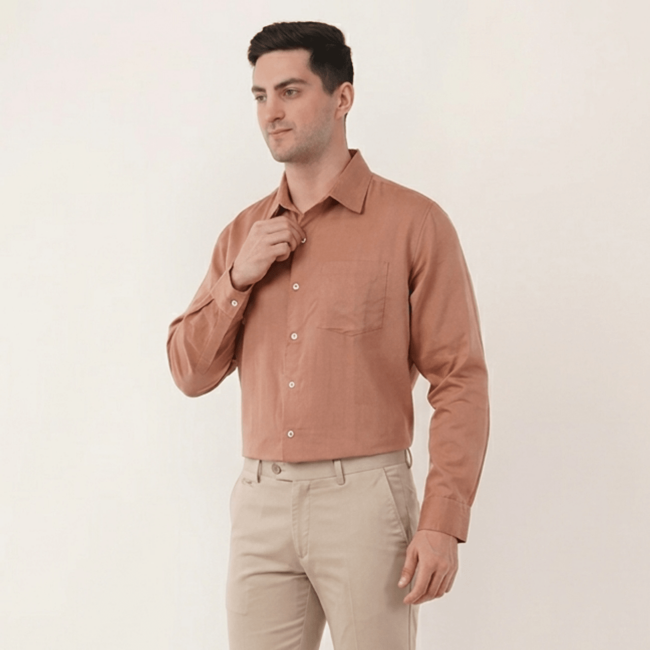Mocha Mousse | Hemp Cotton Sustainable Shirt | Men – Men Shirt on Brown Living™. SKU: MochaMousse-S. Img 2.