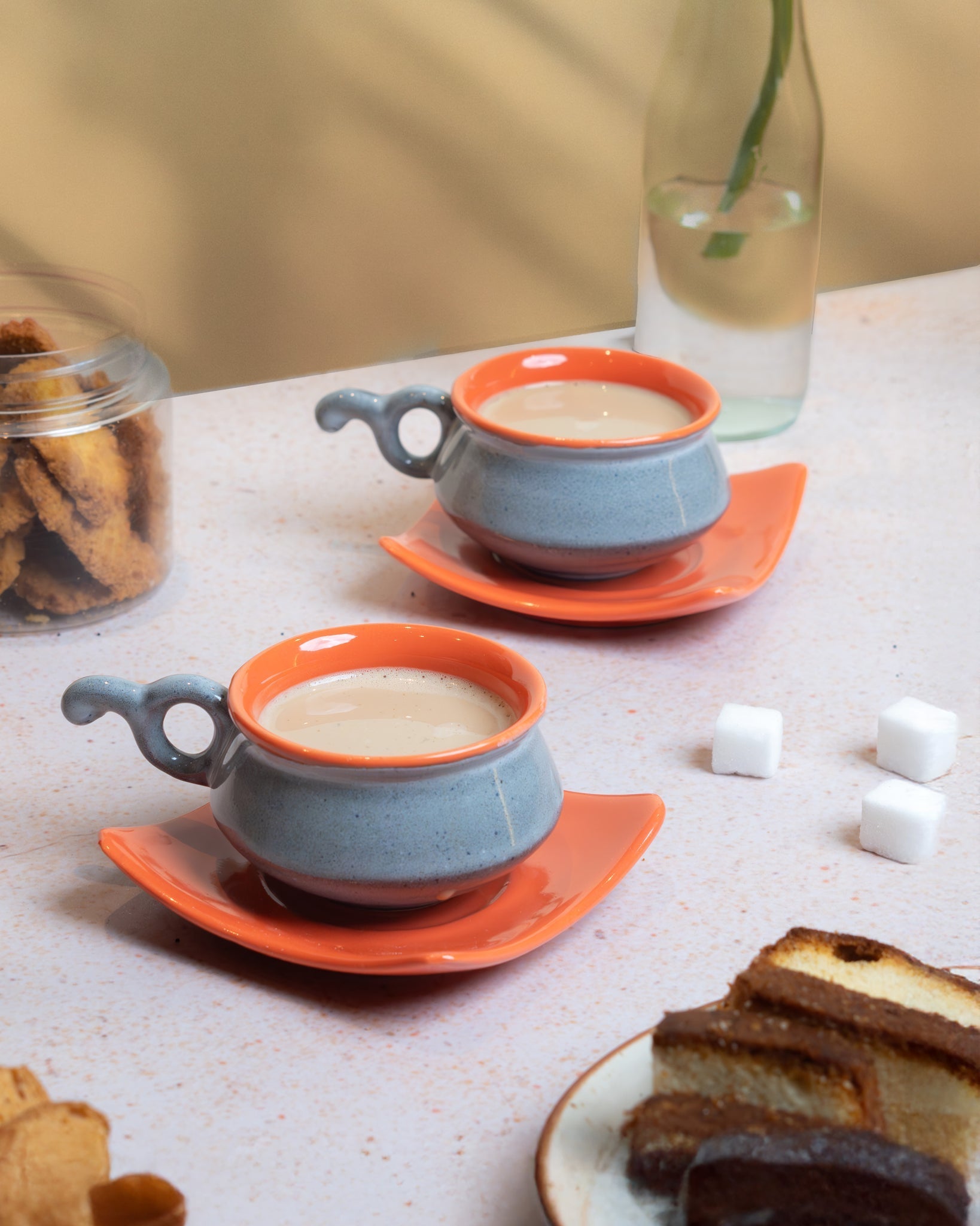 Modo Ceramic Cup & Saucer Set of 2 | Minimal Handmade Tea & Coffee Set – Cups & Saucers on Brown Living™. SKU: MS-DRK-0009-MUG. Img 2.