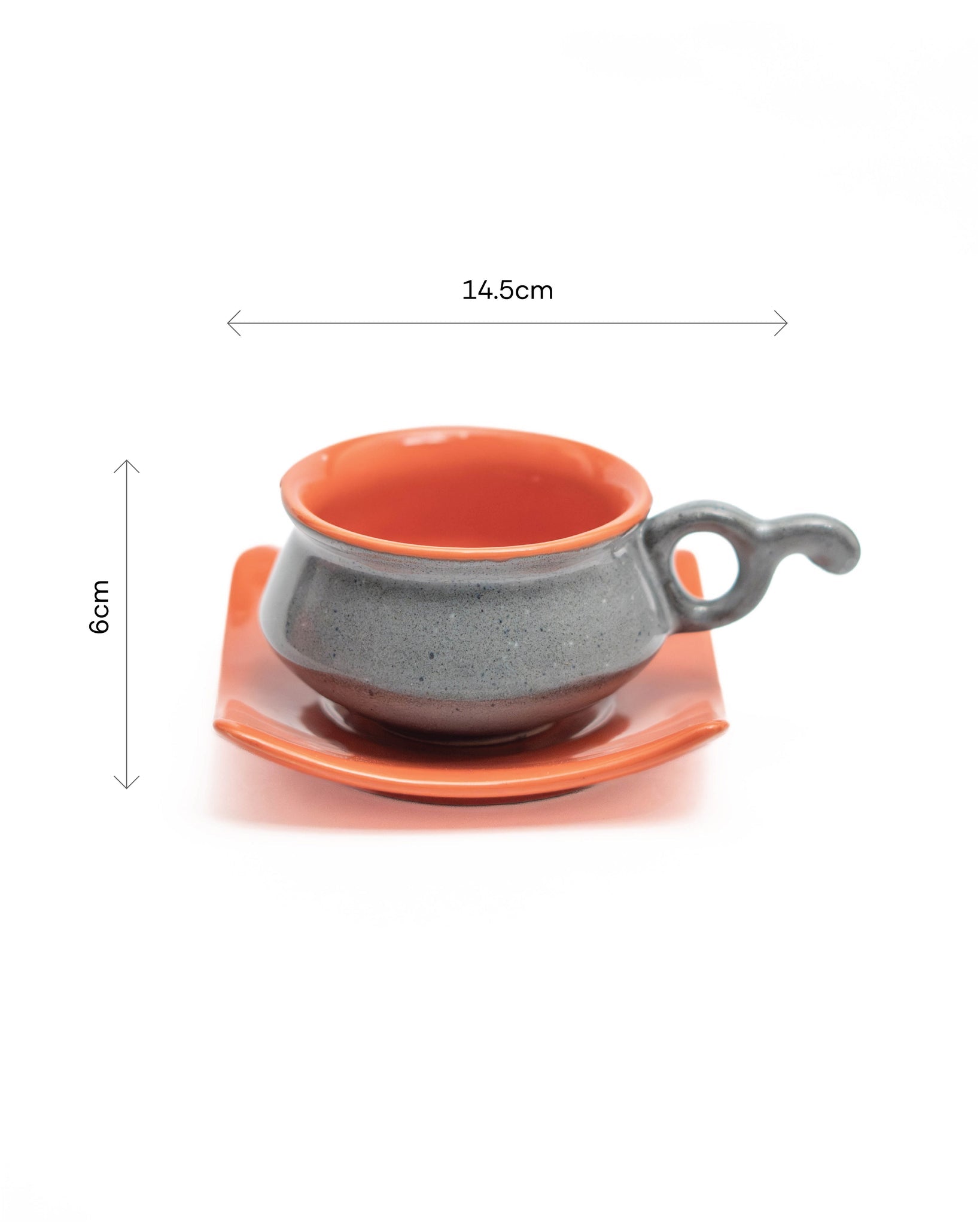 Modo Ceramic Cup & Saucer Set of 2 | Minimal Handmade Tea & Coffee Set – Cups & Saucers on Brown Living™. SKU: MS-DRK-0009-MUG. Img 4.