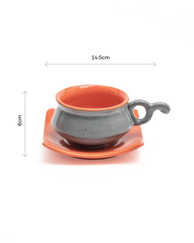 Modo Ceramic Cup & Saucer Set of 2 | Minimal Handmade Tea & Coffee Set – Cups & Saucers on Brown Living™. SKU: MS-DRK-0009-MUG. Img 4.