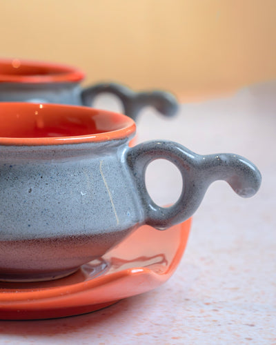 Modo Ceramic Cup & Saucer Set of 2 | Minimal Handmade Tea & Coffee Set – Cups & Saucers on Brown Living™. SKU: MS-DRK-0009-MUG. Img 3.