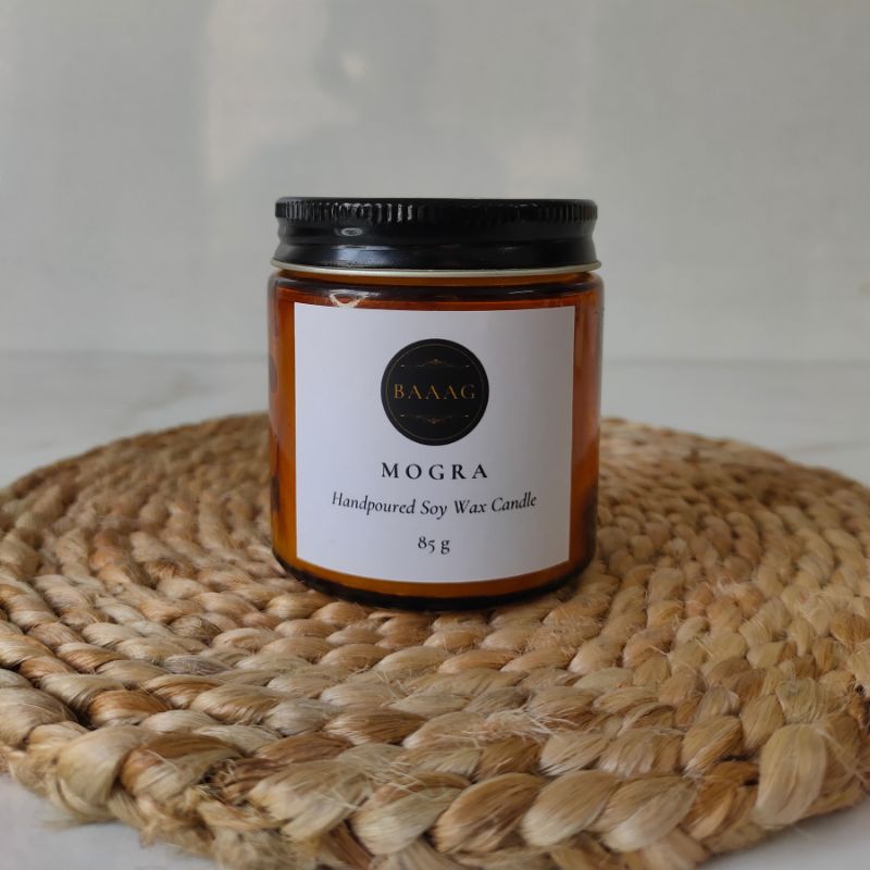 Mogra Scented Soy Wax Candle – Natural & Eco - Friendly – Candles & Fragrances on Brown Living™. SKU: BGSC000007. Img 1.