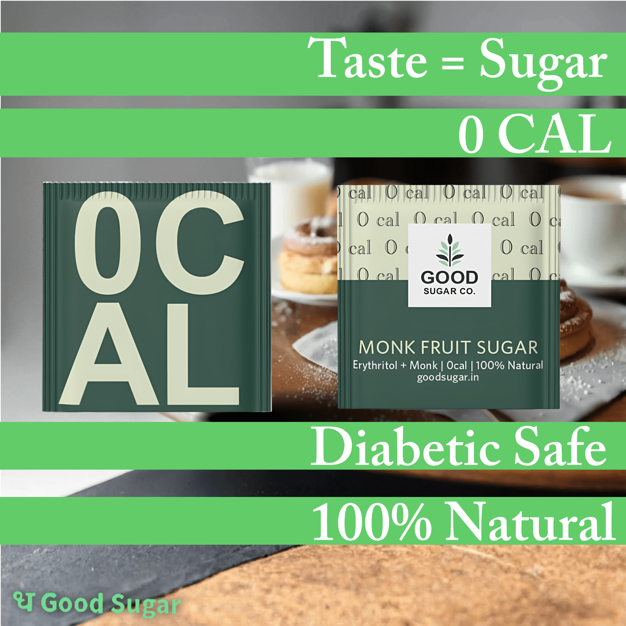 Monk Fruit Sachets | Natural Zero - Calorie Sweetener – Sweets on Brown Living™. SKU: TGS_MFS_S30. Img 2.