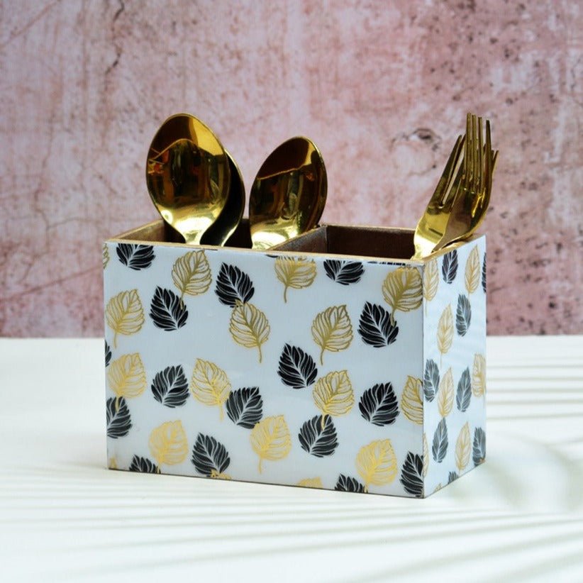 Monochrome Gold Foil MDF Cutlery Holder | Verified Sustainable by Brown Living™