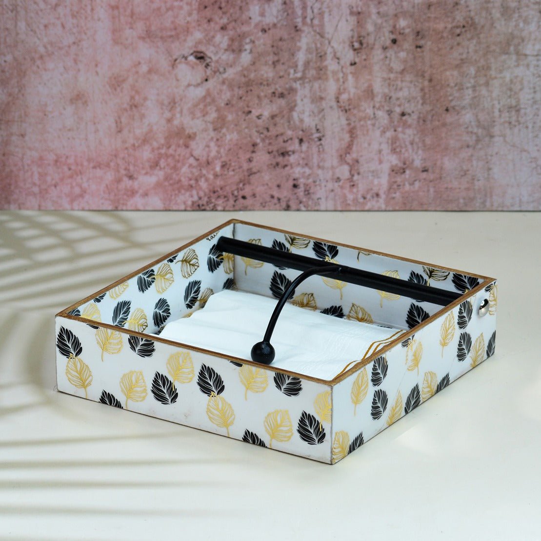 Monochrome Gold Foil MDF Tissue Holder | Verified Sustainable by Brown Living™