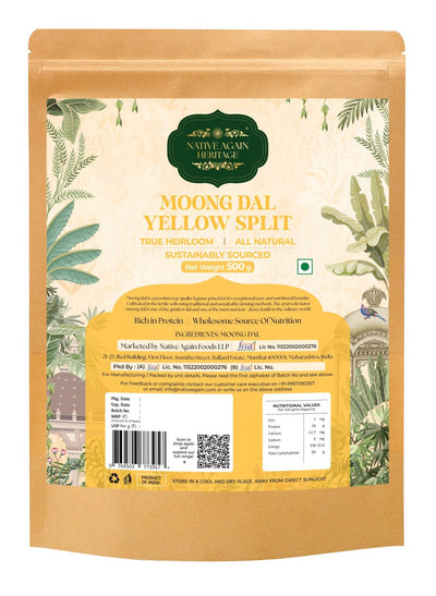 Moong Dal Yellow Split 500g – Light & Protein Rich Lentils – Cereal & Meusli on Brown Living™. SKU: I00023. Img 1.