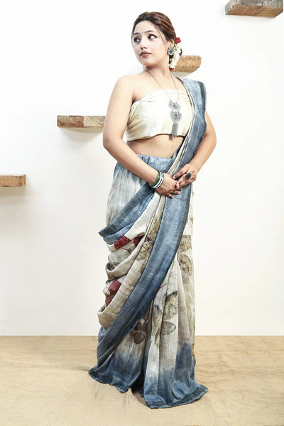 Moonlit Indigo Matka Silk Saree for Women – Womens Saree on Brown Living™. SKU: MTS2. Img 6.