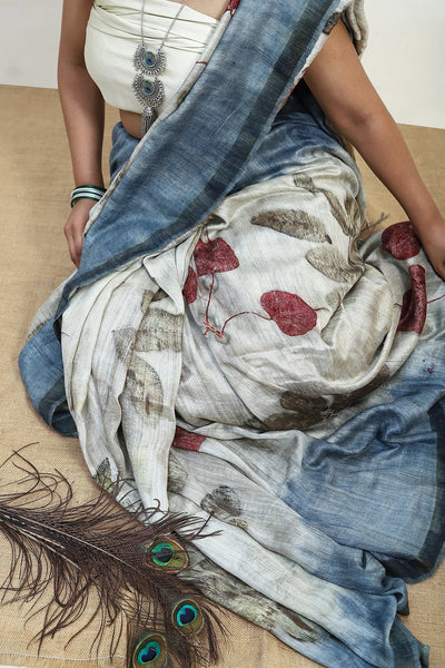 Moonlit Indigo Matka Silk Saree for Women – Womens Saree on Brown Living™. SKU: MTS2. Img 3.