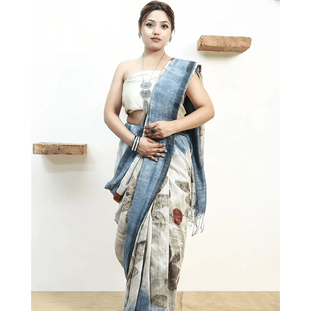 Moonlit Indigo Matka Silk Saree for Women – Womens Saree on Brown Living™. SKU: MTS2. Img 1.