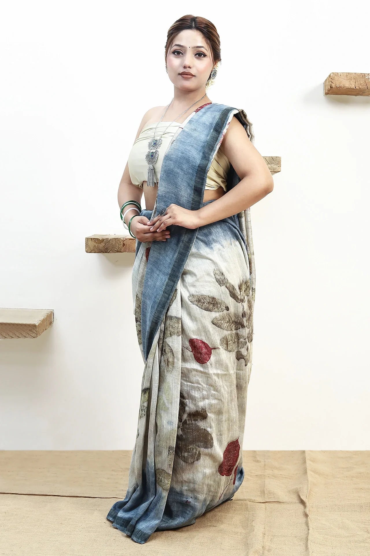 Moonlit Indigo Matka Silk Saree for Women – Womens Saree on Brown Living™. SKU: MTS2. Img 5.