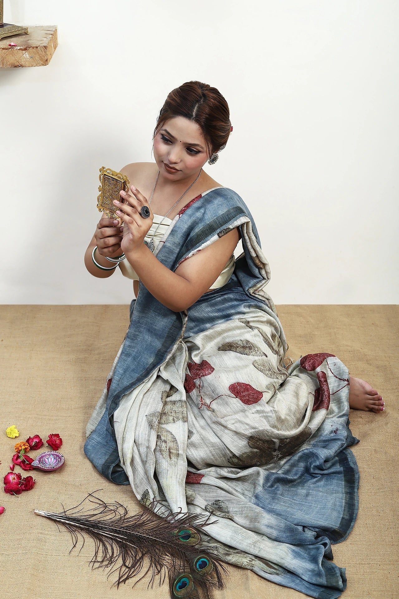 Moonlit Indigo Matka Silk Saree for Women – Womens Saree on Brown Living™. SKU: MTS2. Img 2.