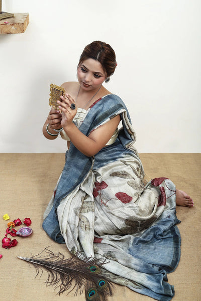 Moonlit Indigo Matka Silk Saree for Women – Womens Saree on Brown Living™. SKU: MTS2. Img 2.